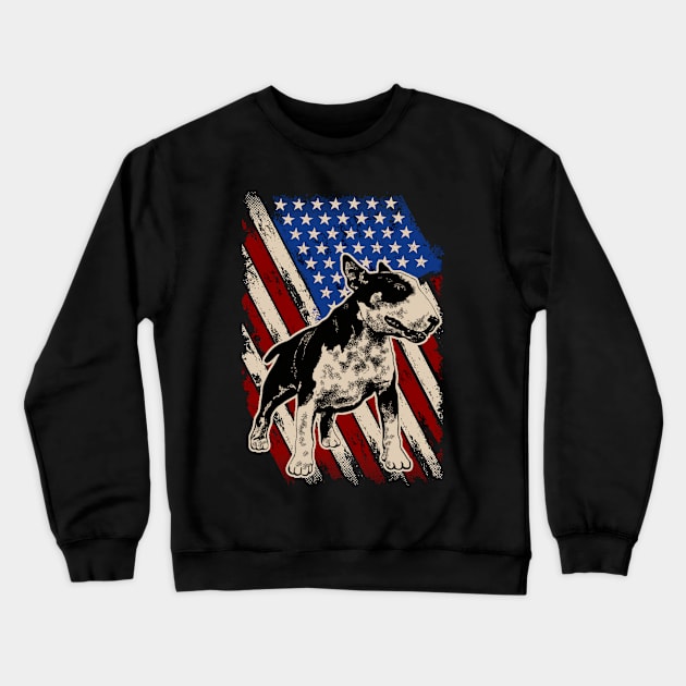 Vintage USA Bull Terrier American Flag Patriotic Funny Gift Crewneck Sweatshirt by Africanob